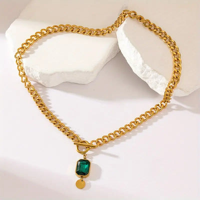 Collar con Colgante de Cadena Gruesa de Esmeralda | Oro