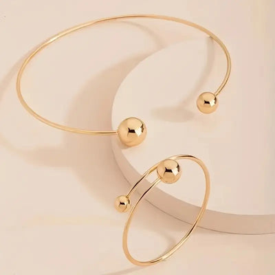 Juego de Collares y Pulseras Minimalistas Brillantes | Oro