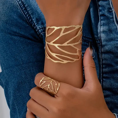 Brazalete de Cuff Vintage Elegante con Motivo de Hoja