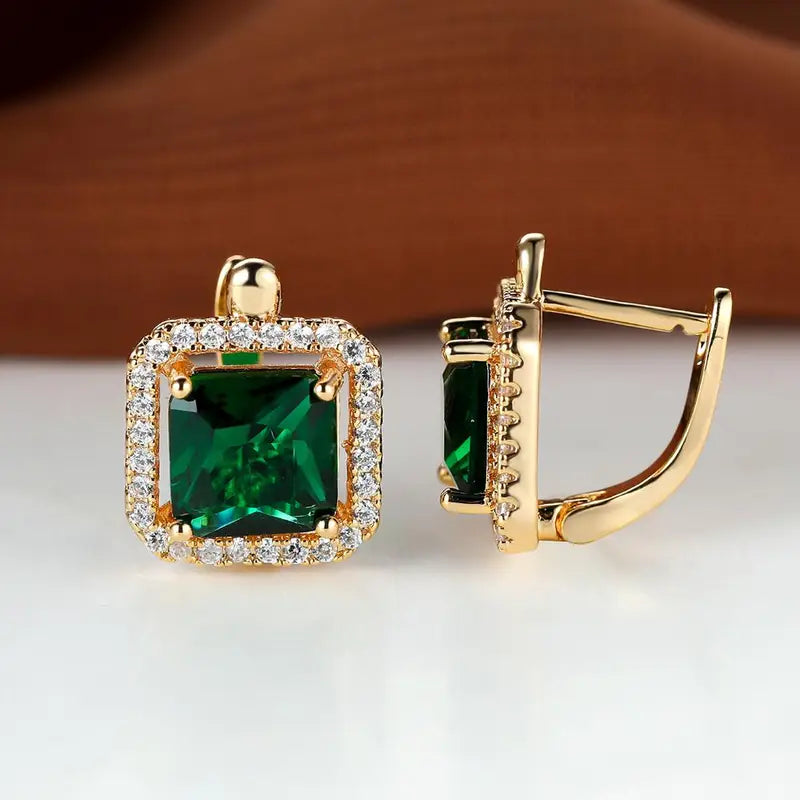 Pendientes de Oro con Circón Verde Cuadrado