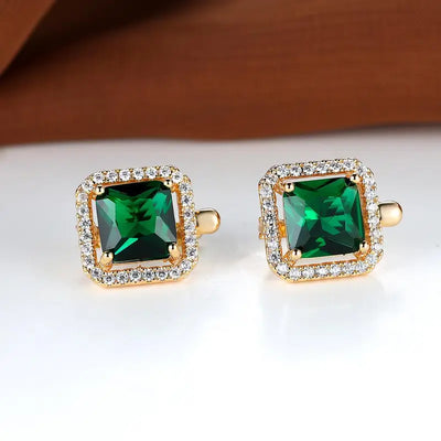 Pendientes de Oro con Circón Verde Cuadrado