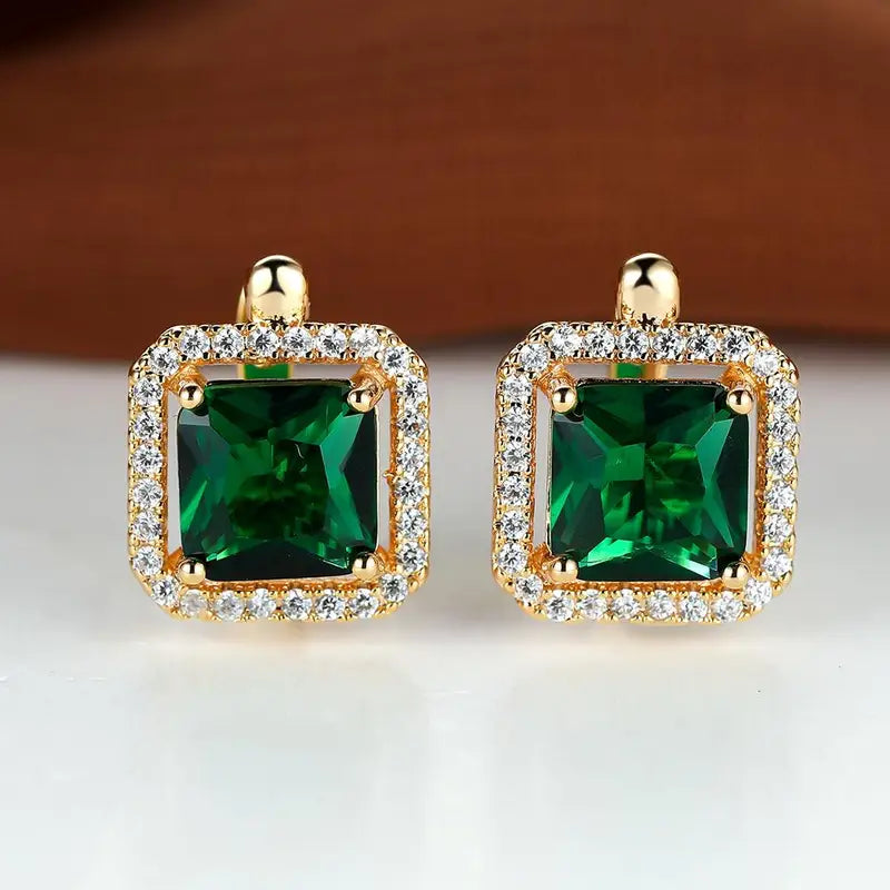 Pendientes de Oro con Circón Verde Cuadrado