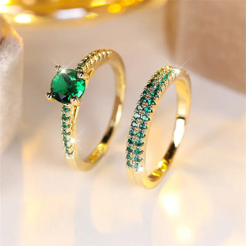 Anillo Dúo Serena Esmeralda Set de Oro
