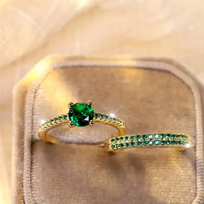 Anillo Dúo Serena Esmeralda Set de Oro