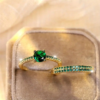 Anillo Dúo Serena Esmeralda Set de Oro