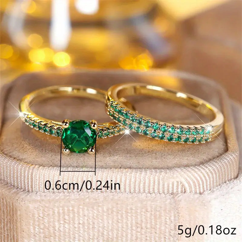 Conjunto de Anillos Serena Esmeralda | Oro