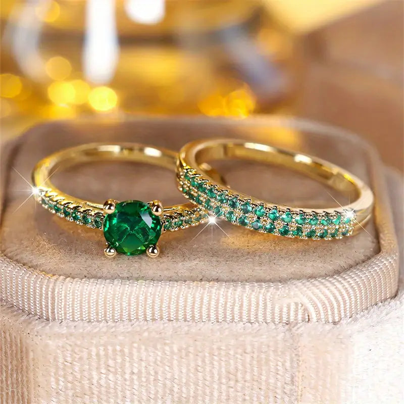 Anillo Dúo Serena Esmeralda Set de Oro