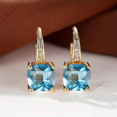 Pendientes de aro de piedra zafiro mística en oro