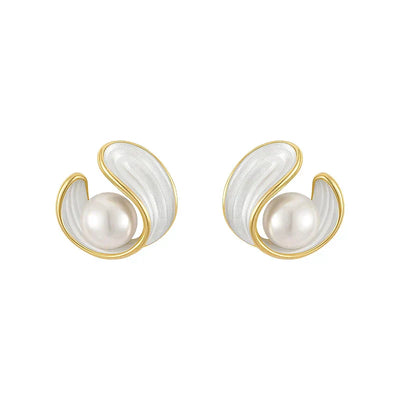 Pendientes de Ópalo Blanco de Lujo con Perlas en Oro