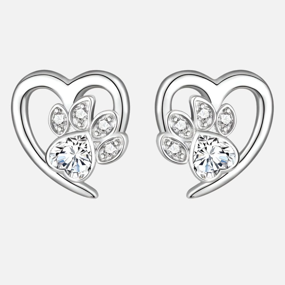 Pendientes de Patas y Corazón con Zirconia