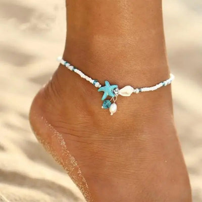 Pulsera de Tobillo con Estrellas y Conchas con Piedras Naturales