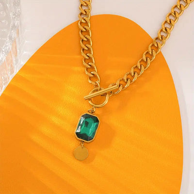 Collar con Colgante de Cadena Gruesa de Esmeralda | Oro