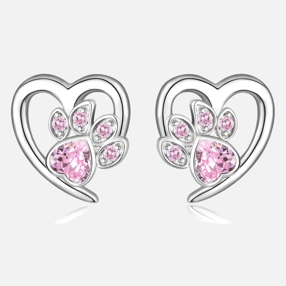 Pendientes de Patas y Corazón con Zirconia