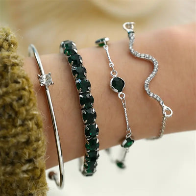 Conjunto de Pulseras de Piedra Verde