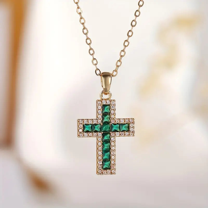 Collar con Colgante Cruz de Esmeralda Solene | Oro