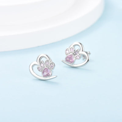 Pendientes de Patas y Corazón con Zirconia