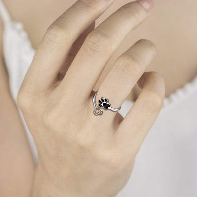 Anillo Artesanal de Patita y Corazón – Ajustable en Plata de Ley 925