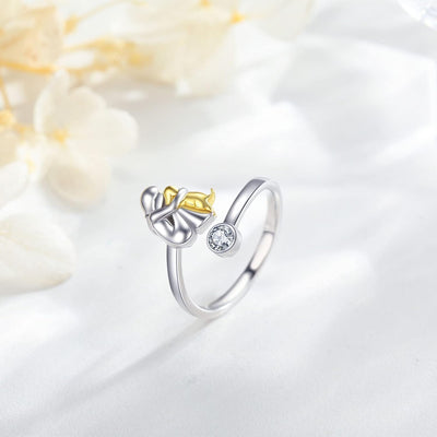 Anillo de Perro de Plata Esterlina 925 con Circonita – Ajustable y Hecho a Mano