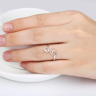 Anillo Artesanal de Patita y Corazón – Ajustable en Plata de Ley 925