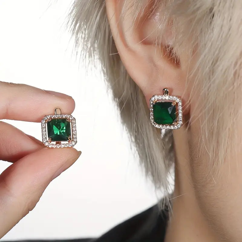Pendientes de Oro con Circón Verde Cuadrado