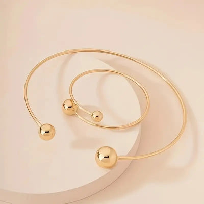 Juego de Collares y Pulseras Minimalistas Brillantes | Oro