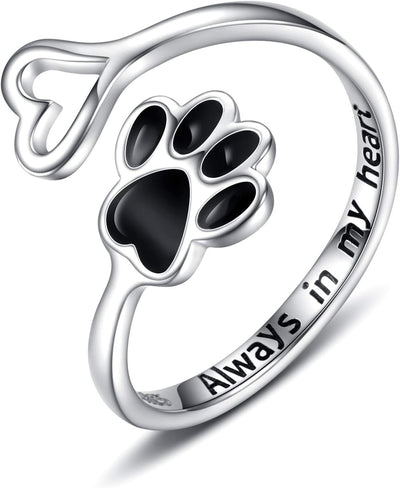 Anillo Artesanal de Patita y Corazón – Ajustable en Plata de Ley 925