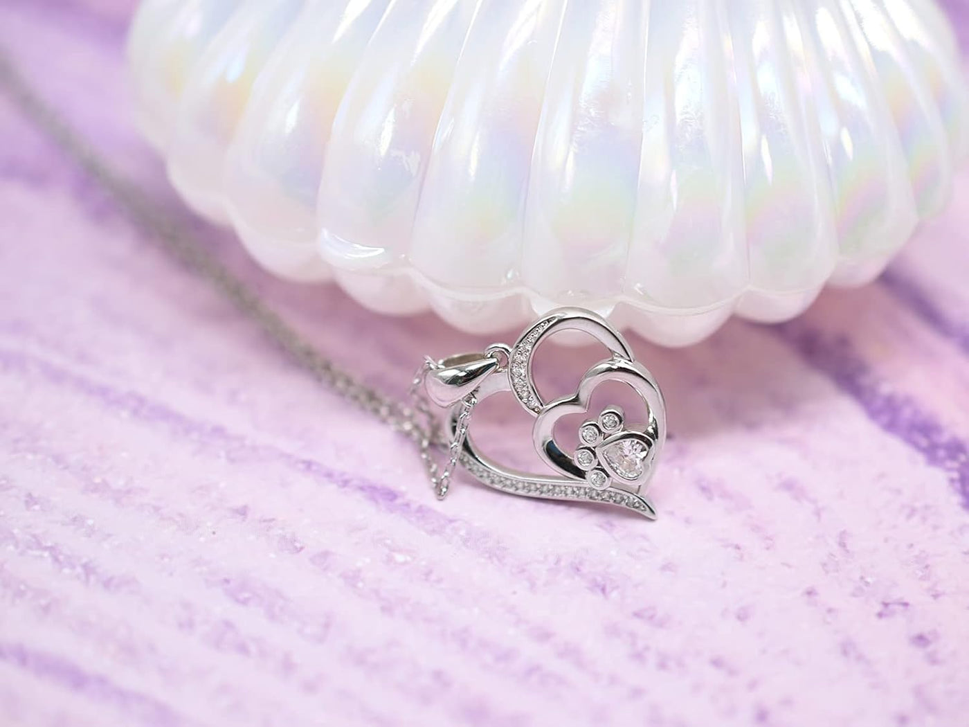 Collar de Plata de Ley con Huella y Corazón con Zirconia