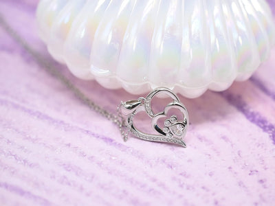Collar de Plata de Ley con Huella y Corazón con Zirconia