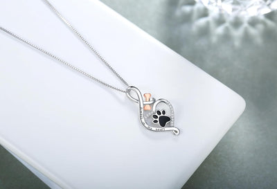 Collar Patita de la Suerte con Corazón, Hueso e Infinito – Colgante “Siempre en Mi Corazón”