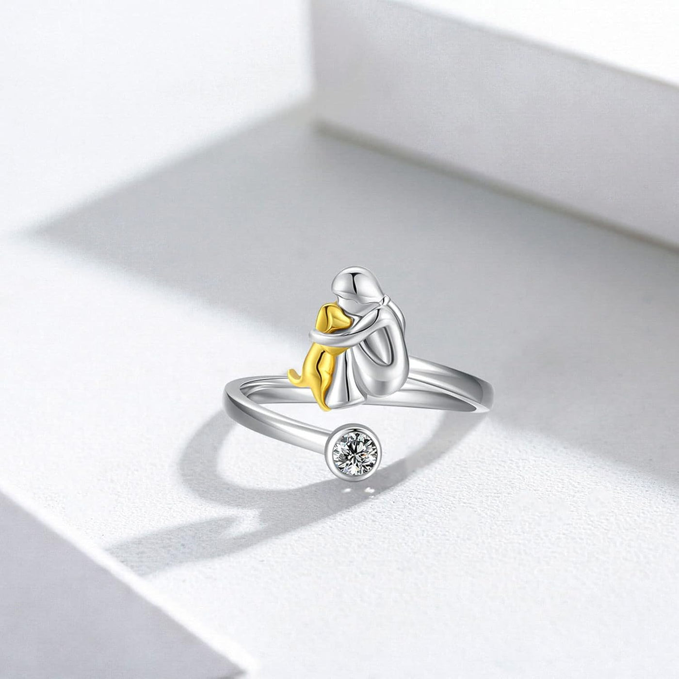 Anillo de Perro de Plata Esterlina 925 con Circonita – Ajustable y Hecho a Mano