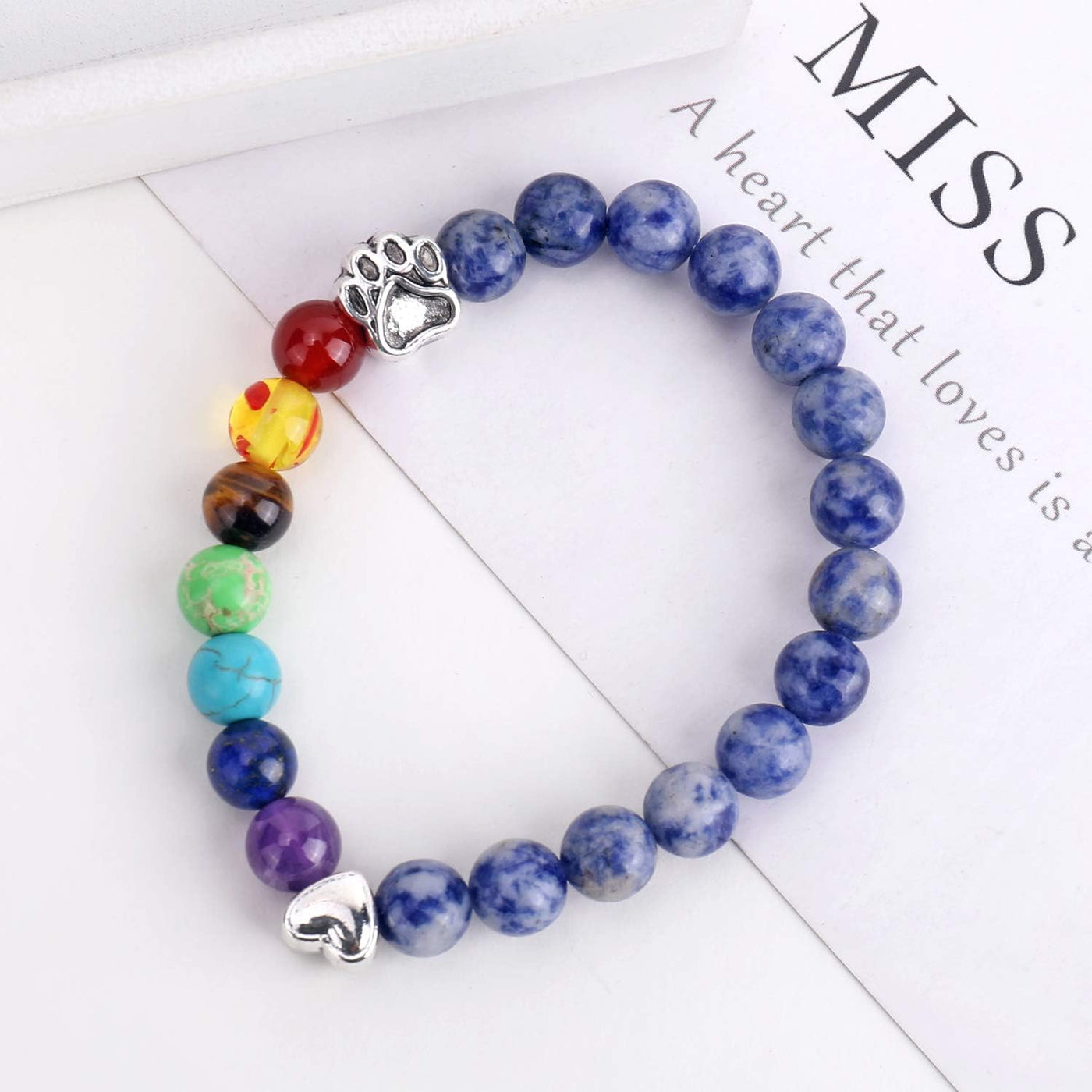 Pulsera Conmemorativa del Puente Arcoíris – Regalo de 7 Cuentas de Chakra por Pérdida de Mascota