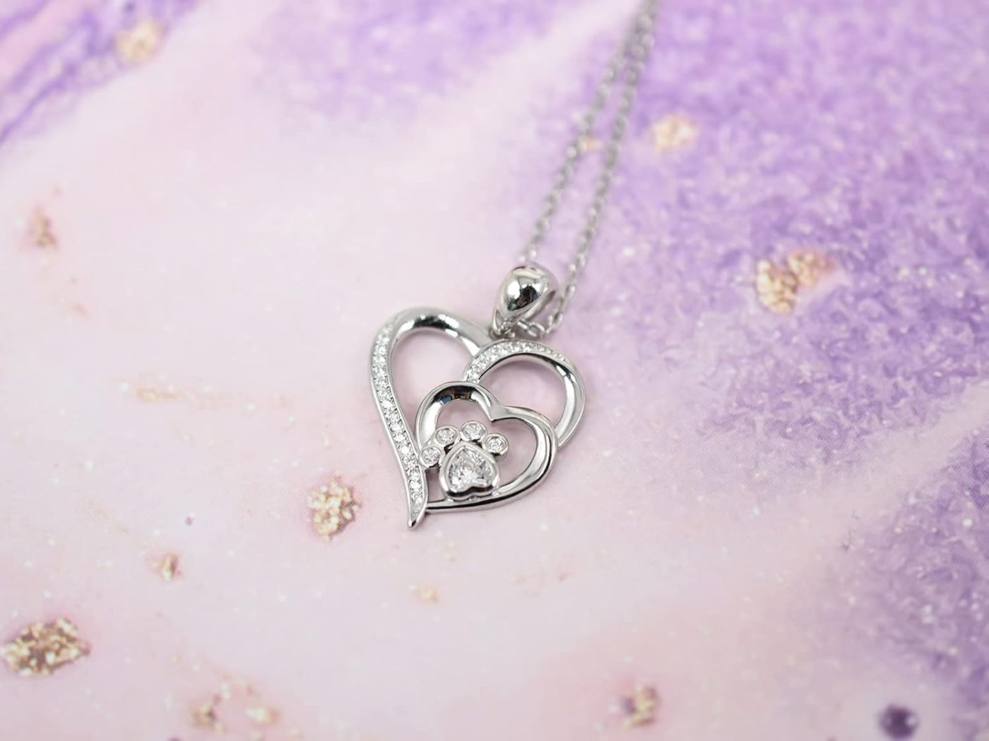 Collar de Plata de Ley con Huella y Corazón con Zirconia