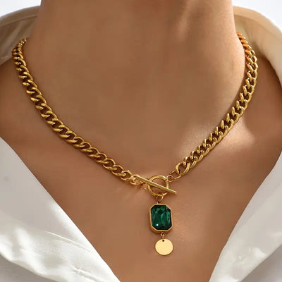Collar con Colgante de Cadena Gruesa de Esmeralda | Oro