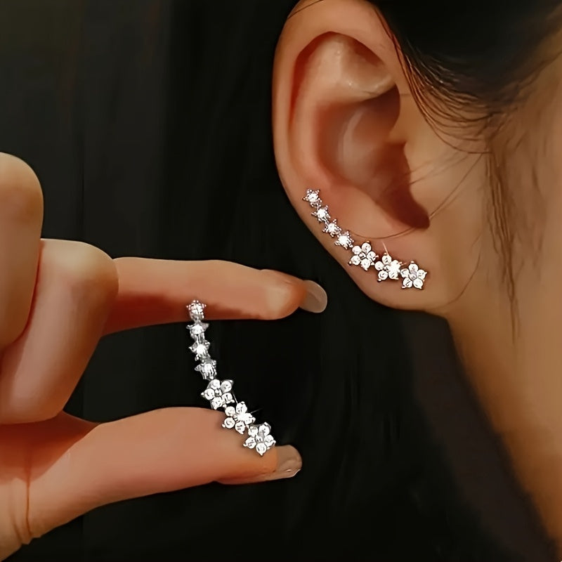 Pendientes de lujo con flores y rhinestones