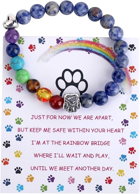 Pulsera Conmemorativa del Puente Arcoíris – Regalo de 7 Cuentas de Chakra por Pérdida de Mascota