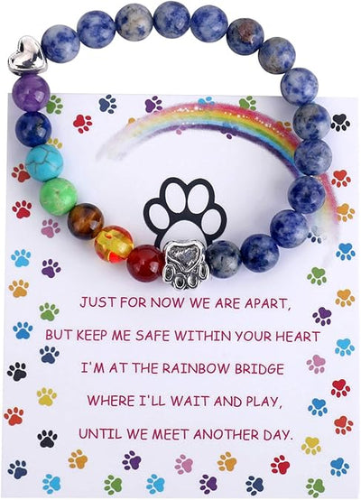 Pulsera Conmemorativa del Puente Arcoíris – Regalo de 7 Cuentas de Chakra por Pérdida de Mascota