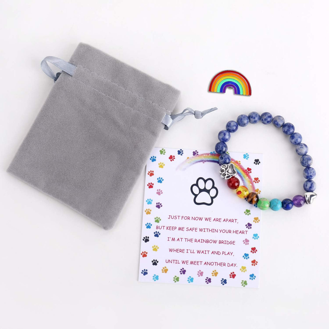 Pulsera Conmemorativa del Puente Arcoíris – Regalo de 7 Cuentas de Chakra por Pérdida de Mascota