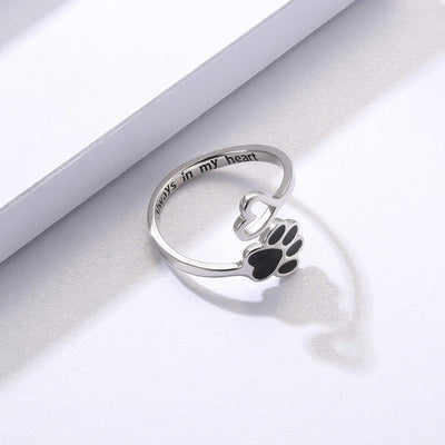 Anillo Artesanal de Patita y Corazón – Ajustable en Plata de Ley 925