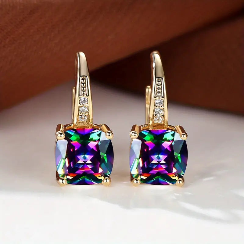 Pendientes de aro de piedra zafiro mística en oro