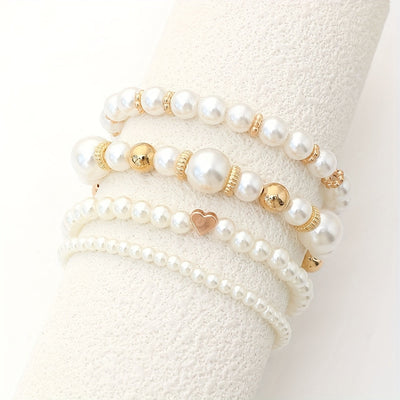 Conjunto de Pulseras de Corazón de Perlas Elegantes