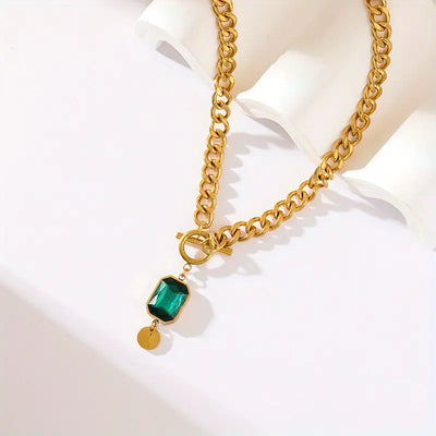 Collar con Colgante de Cadena Gruesa de Esmeralda | Oro