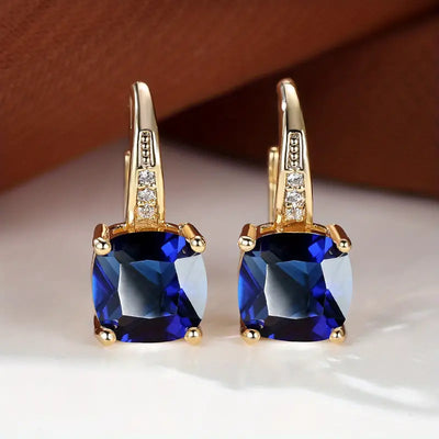 Pendientes de aro de piedra zafiro mística en oro