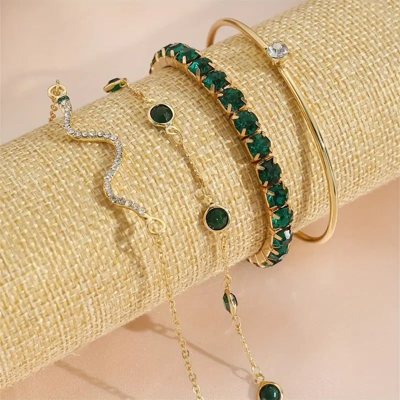 Conjunto de Pulseras de Piedra Verde