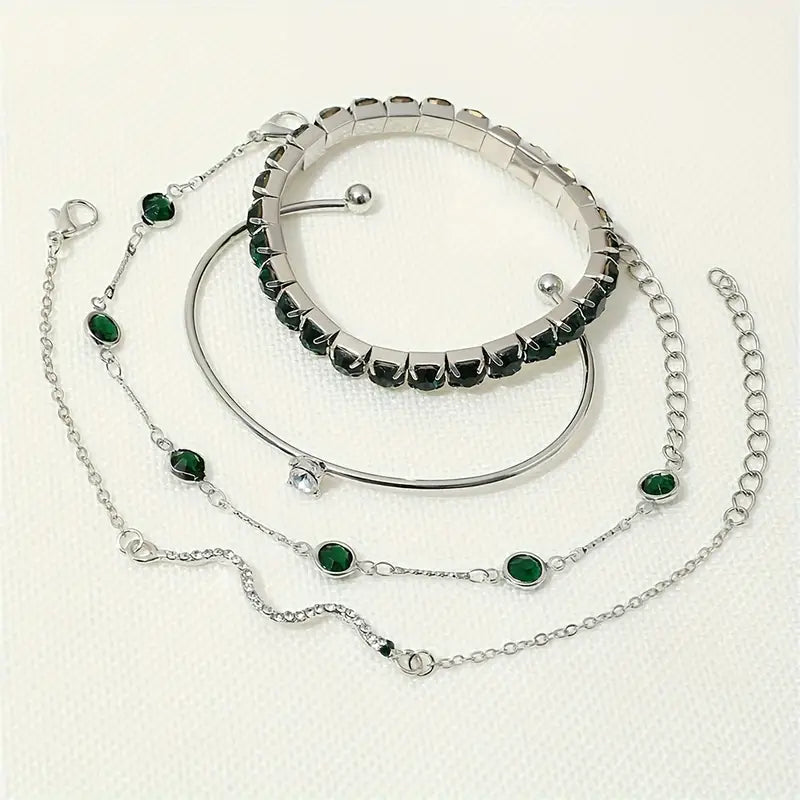 Conjunto de Pulseras de Piedra Verde