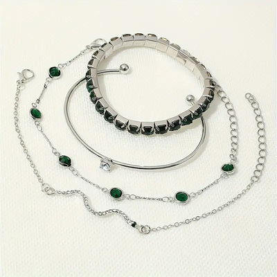 Conjunto de Pulseras de Piedra Verde
