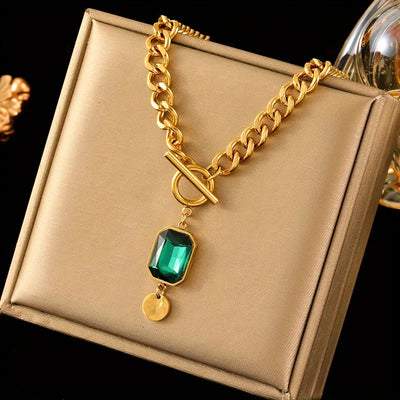 Collar con Colgante de Cadena Gruesa de Esmeralda | Oro