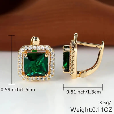 Pendientes de Oro con Circón Verde Cuadrado
