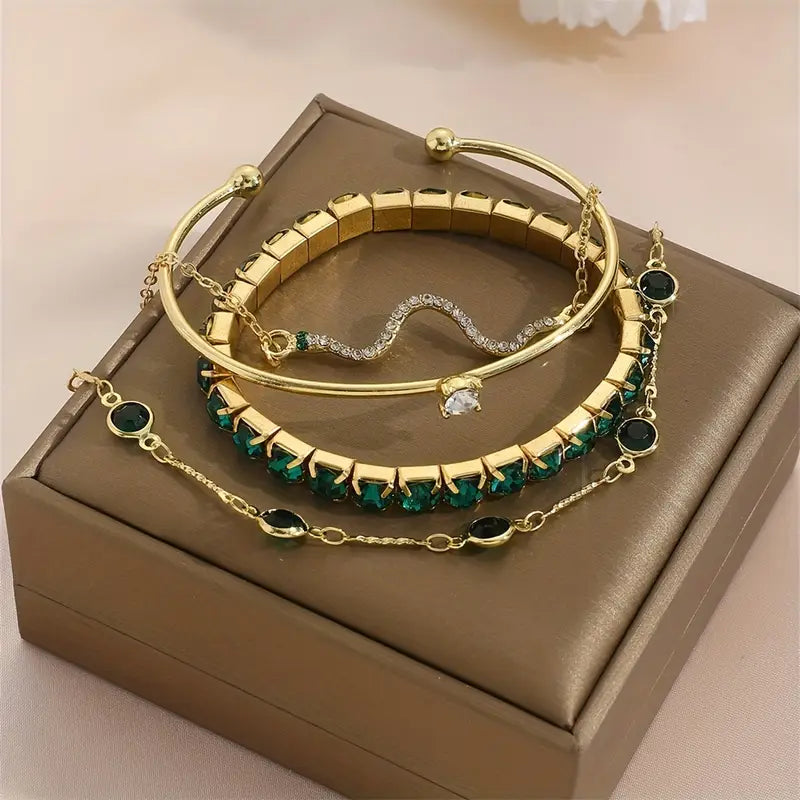 Conjunto de Pulseras de Piedra Verde