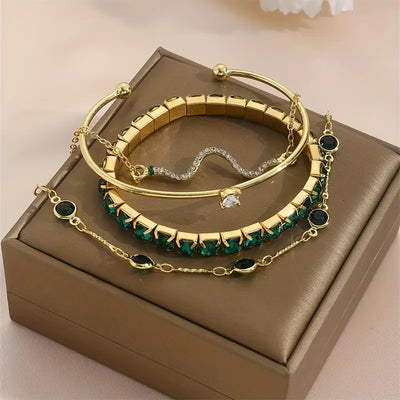 Conjunto de Pulseras de Piedra Verde