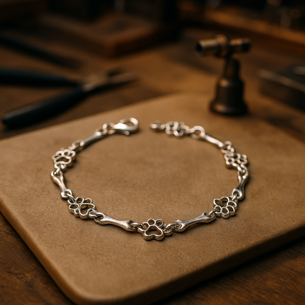Pulsera de Encanto de Huella de Perro y Hueso de Edición Limitada